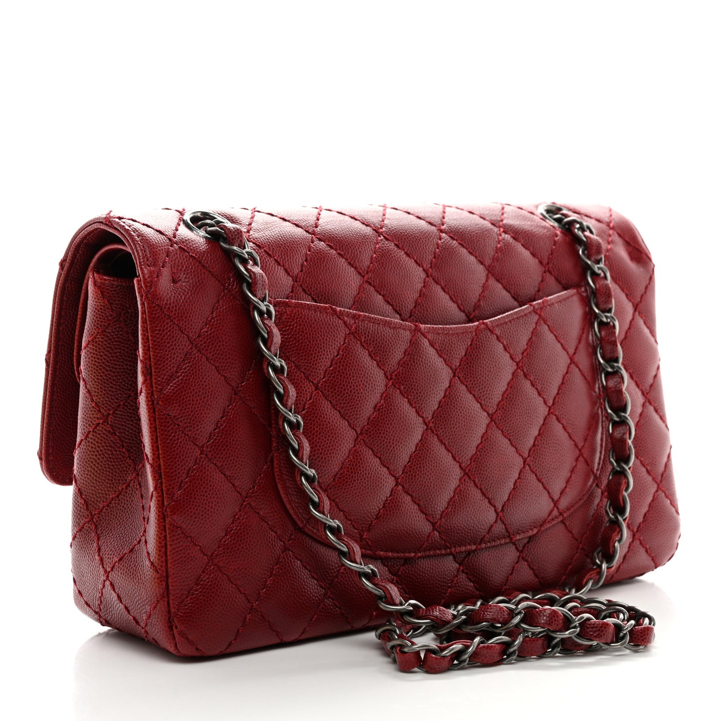 Caviar Quilted Medium Double Flap Red