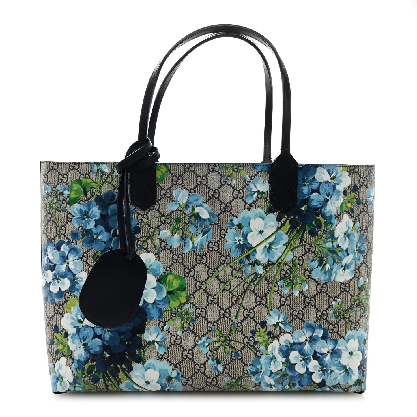 GG Supreme Monogram Blooms Medium Reversible Tote Beige Blue Navy