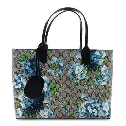 Gucci GG Supreme Monogram Blooms Medium Reversible Tote Beige Blue Navy 1 of 8