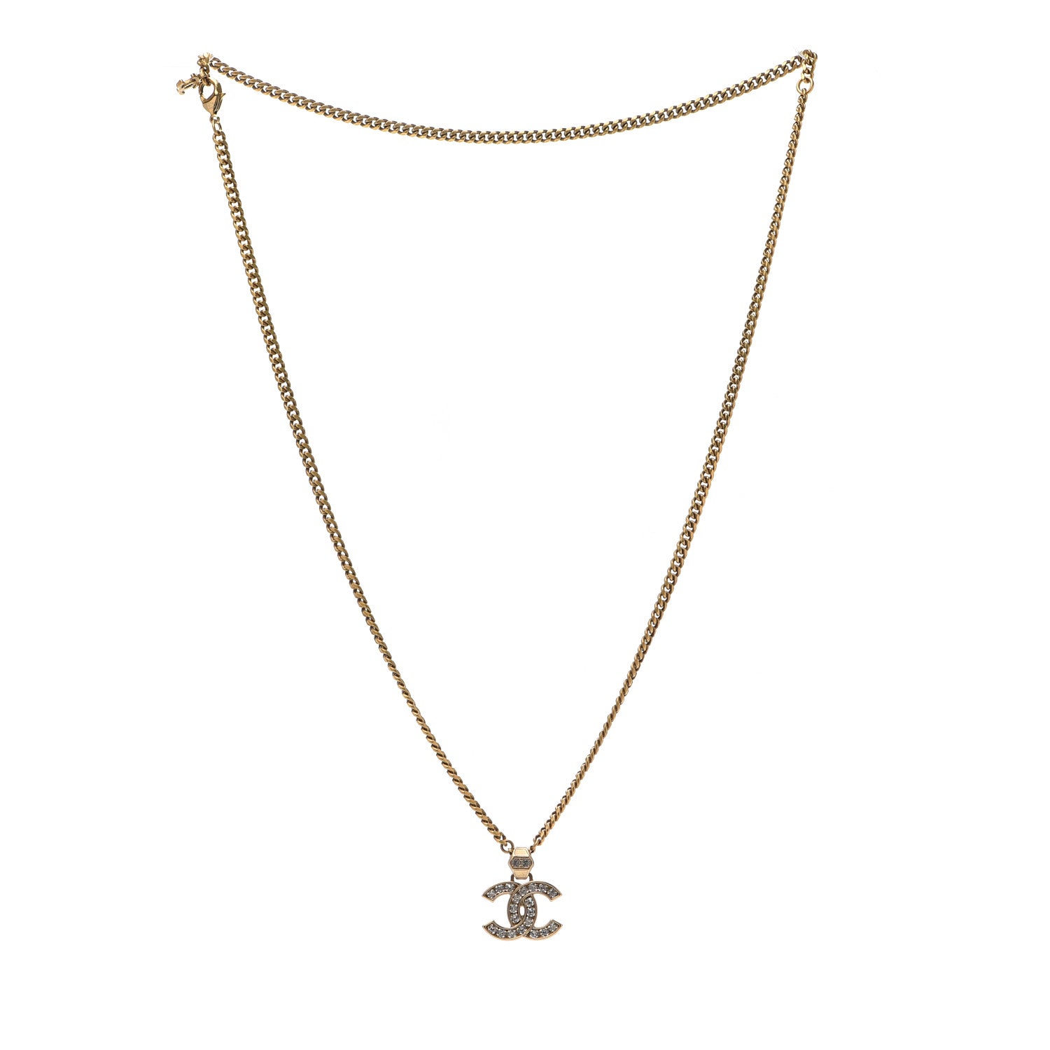Chanel Crystal CC Pendant Necklace Gold 2 of 4