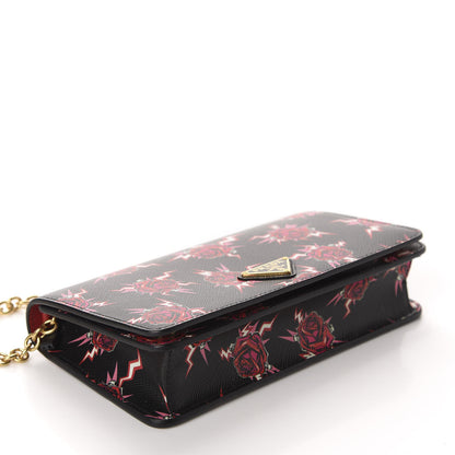 Prada X UNIVERSAL STUDIOS Saffiano Frankenstein Rose Chain Wallet Lacca 4 of 10