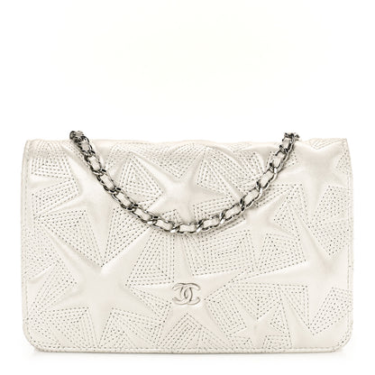 Chanel Metallic Lambskin Star Embossed Wallet On Chain WOC Silver 1 of 10