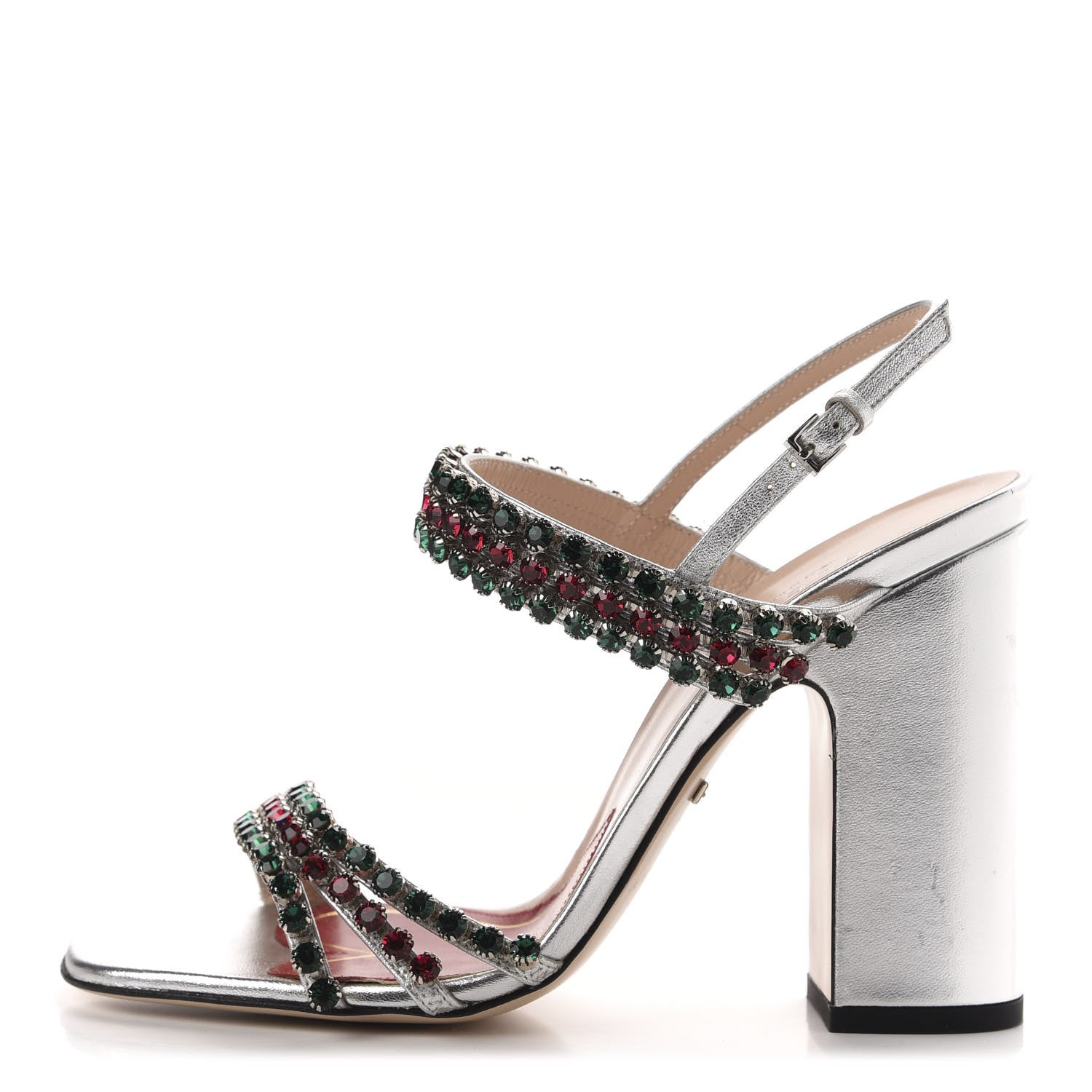Gucci Nappa Silk Crystal Bertie High Heel Sandals 37 Argento 1 of 10