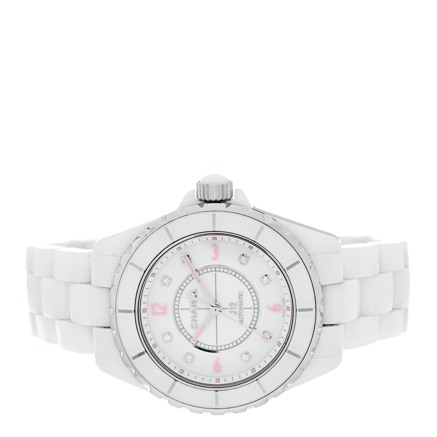 Chanel Stainless Steel Ceramic Diamond 38mm J12 Automatic Watch Pink 2 of 5