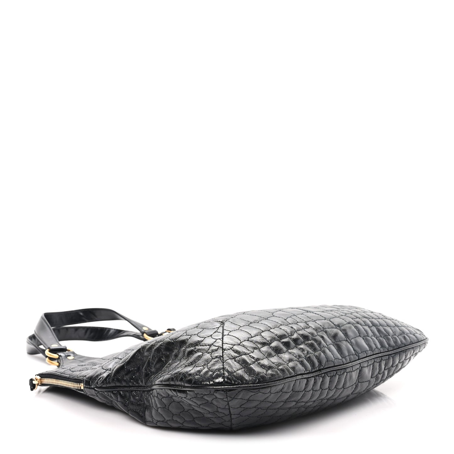 Glazed Calfskin Crocodile Embossed Tribute Tote Black
