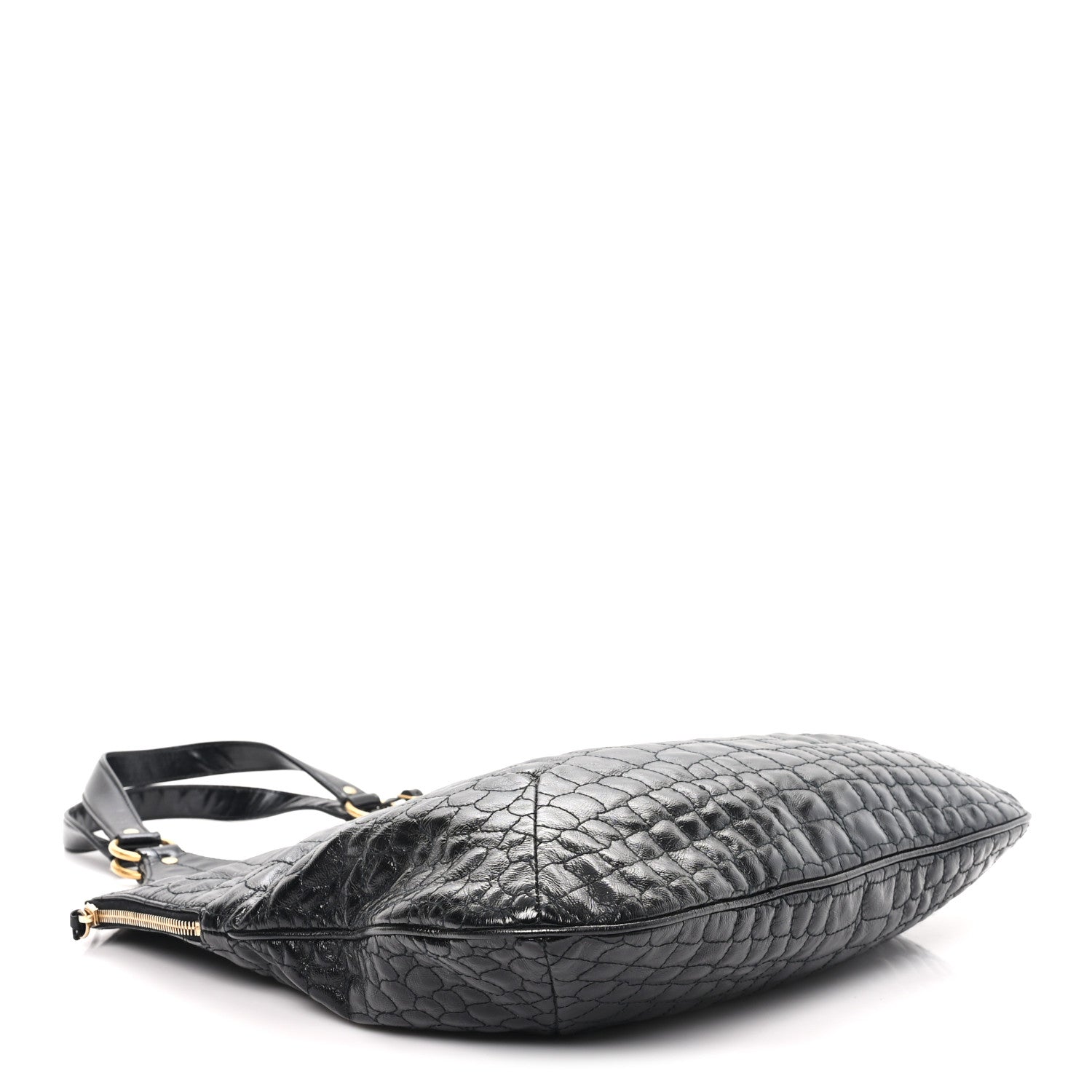 Saint Laurent Glazed Calfskin Crocodile Embossed Tribute Tote Black 4 of 12