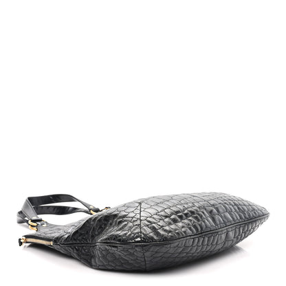 Saint Laurent Glazed Calfskin Crocodile Embossed Tribute Tote Black 4 of 12