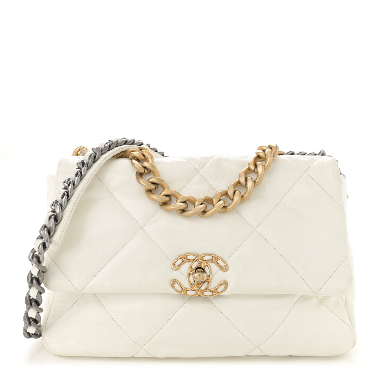 Chanel Shiny Crumpled Calfskin Quilted Medium Chanel 19 Flap White 1 of 16