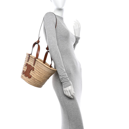 Celine Raffia Calfskin Triomphe Teen Panier Tan 2 of 9