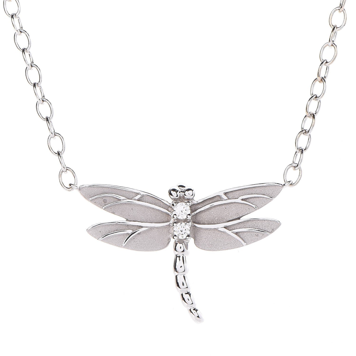 Tiffany 18K White Gold Diamond Pearl Dragonfly Station Necklace 4 of 7