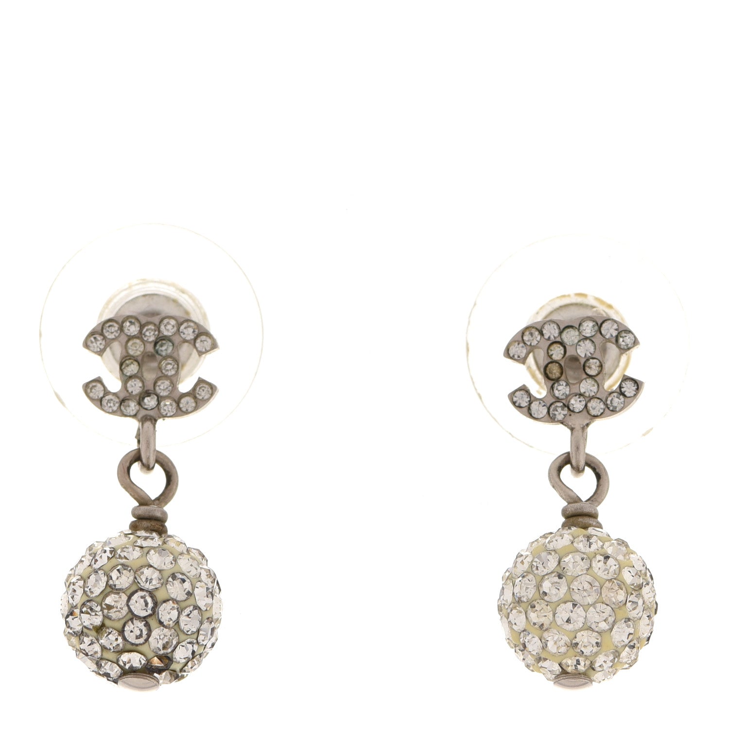 Chanel Crystal CC Drop Earrings White Silver 1 of 5