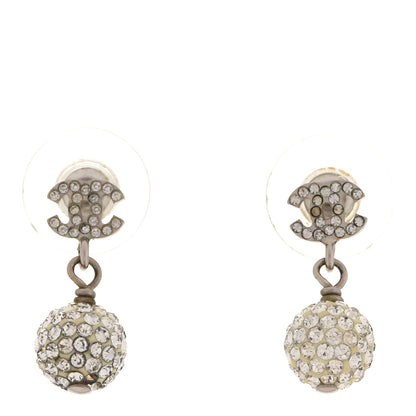 Chanel Crystal CC Drop Earrings White Silver 1 of 5