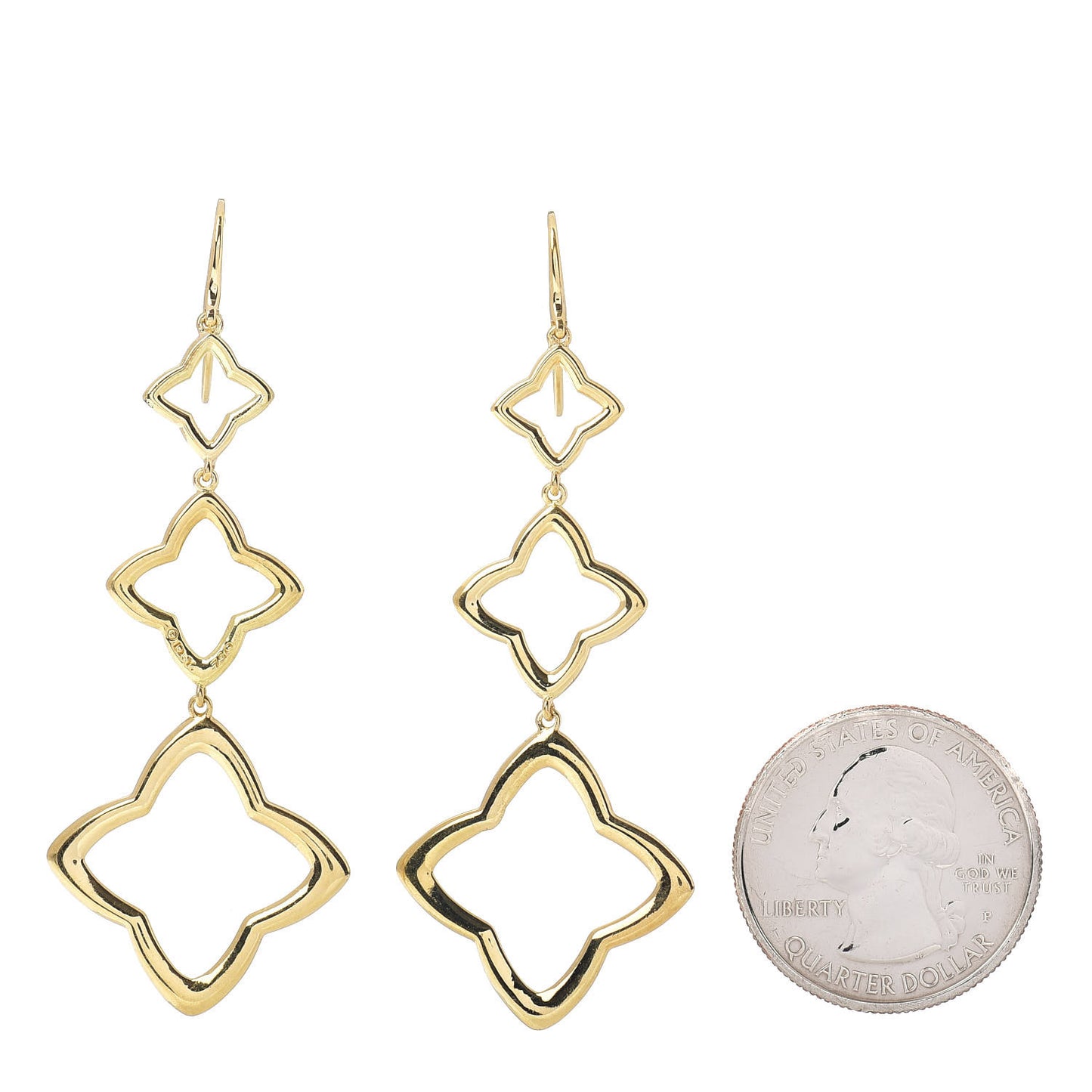 18K Yellow Gold Quatrefoil Drop Earrings