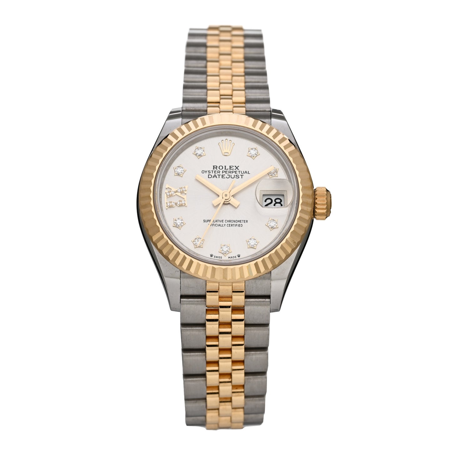Stainless Steel 18K Yellow Gold Diamond 28mm Oyster Perpetual Datejust Watch Silver 279173