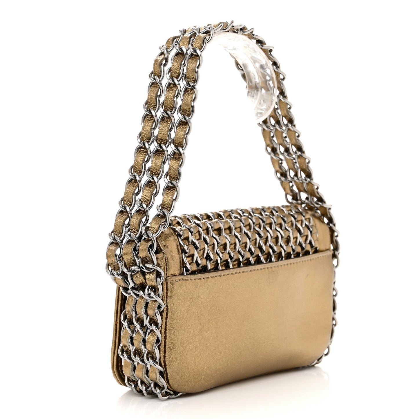Metallic Lambskin Mini Triple Chain Flap Gold