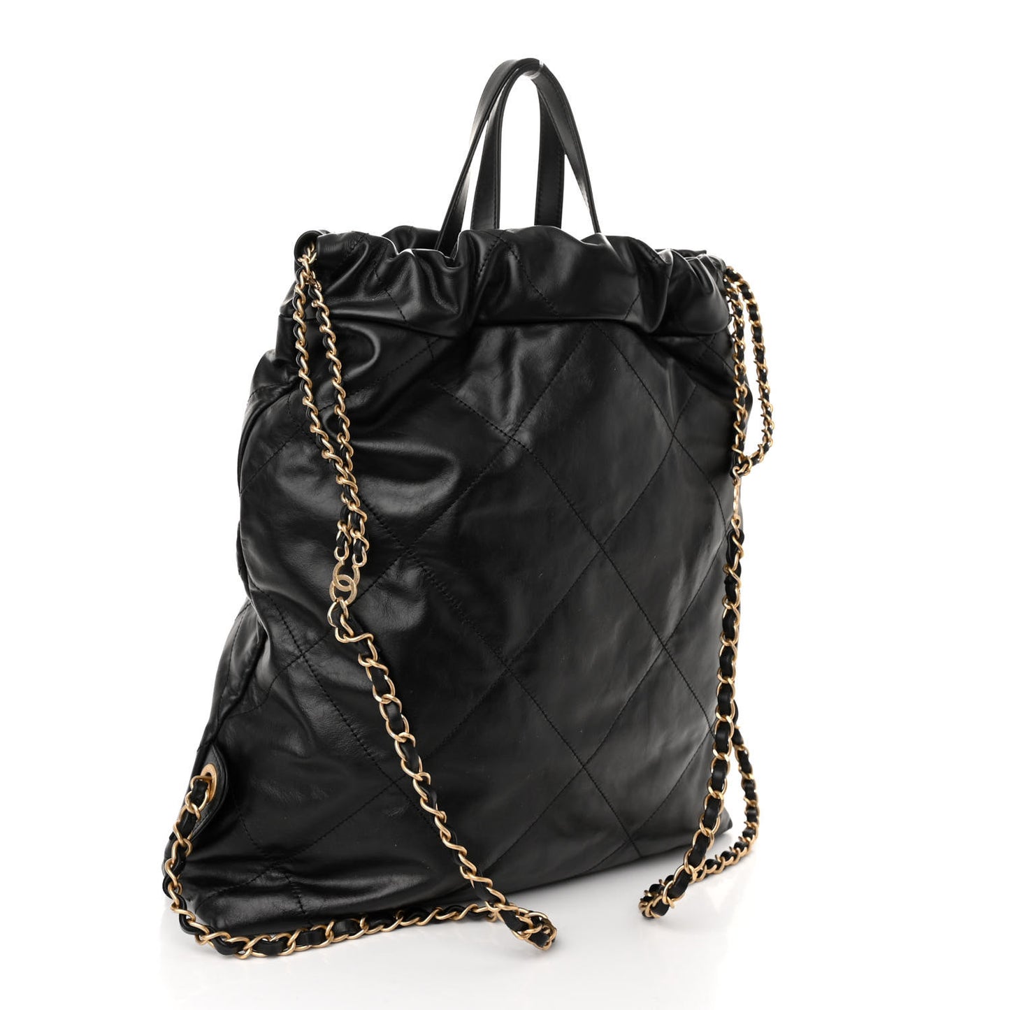 Shiny Calfskin Quilted 22 Backpack Black