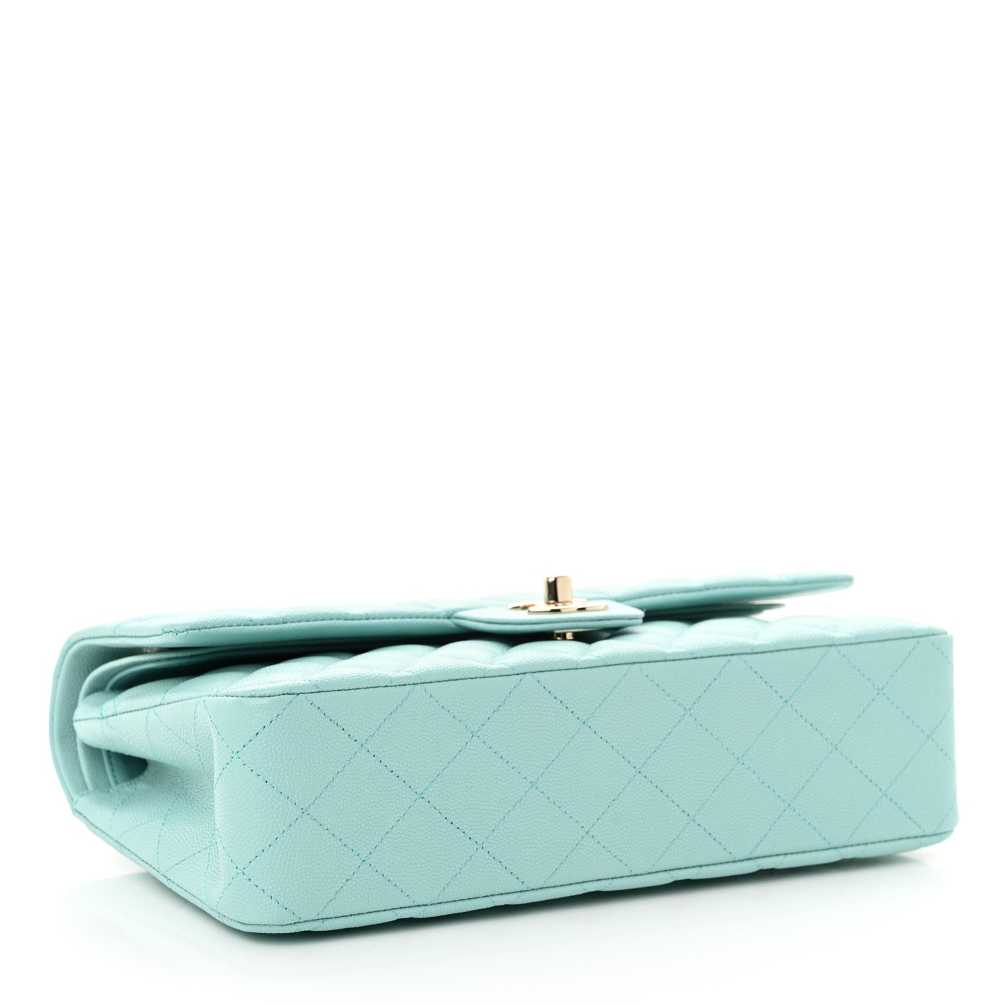 Caviar Quilted Medium Double Flap Light Blue