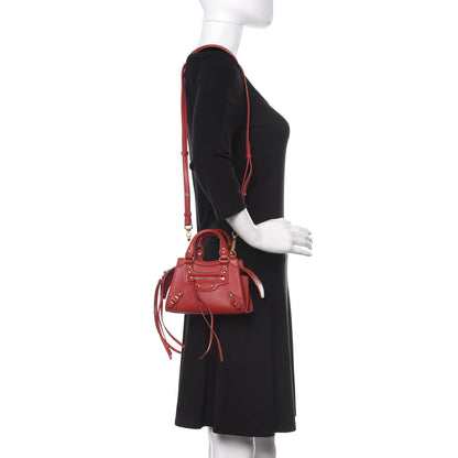 Balenciaga Grained Calfskin Neo Classic Gold Hardware Nano City Crossbody Medium Red 2 of 9