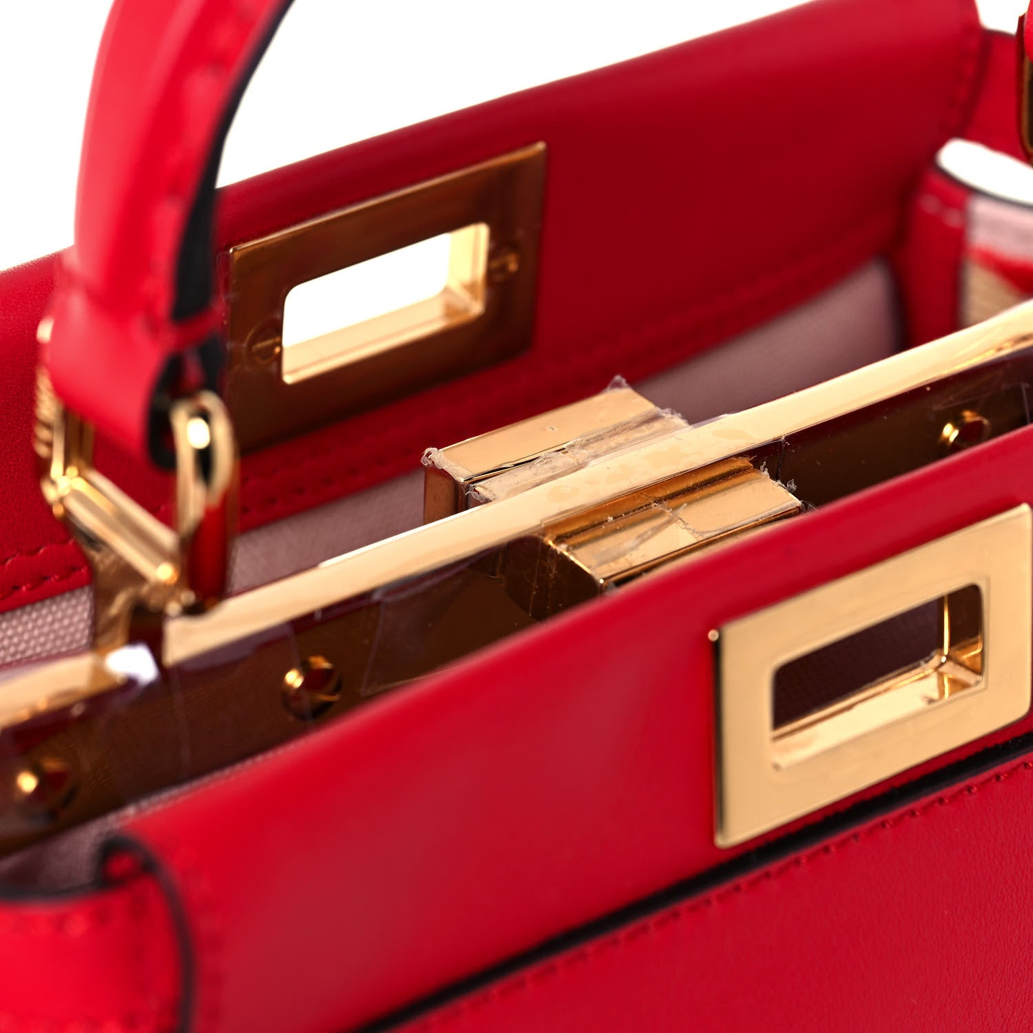 Fendi Vitello Seta Canvas FF Embroidered Mini Peekaboo Iconic Satchel Rosso Cardinale Multicolor 10 of 14