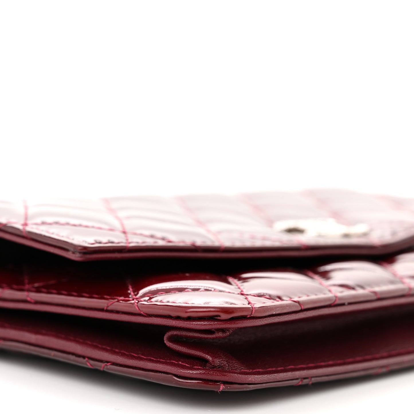 Patent Quilted Brilliant Wallet On Chain WOC Dark Burgundy
