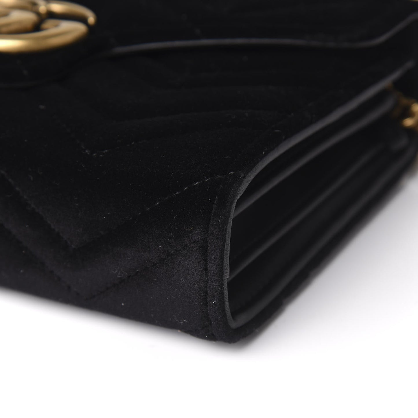 Velvet Matelasse GG Marmont Chain Wallet Black