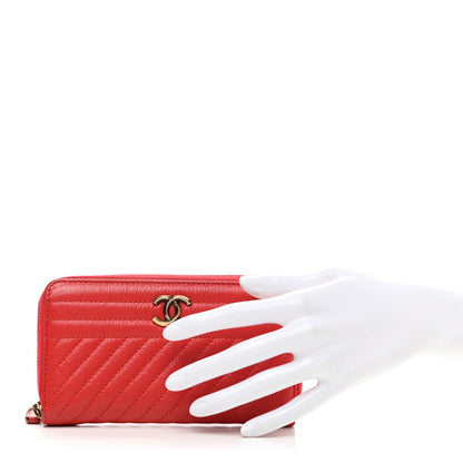 Chanel Shiny Goatskin Diagonal Quilted Small Zip Around Wallet Red 2 of 11