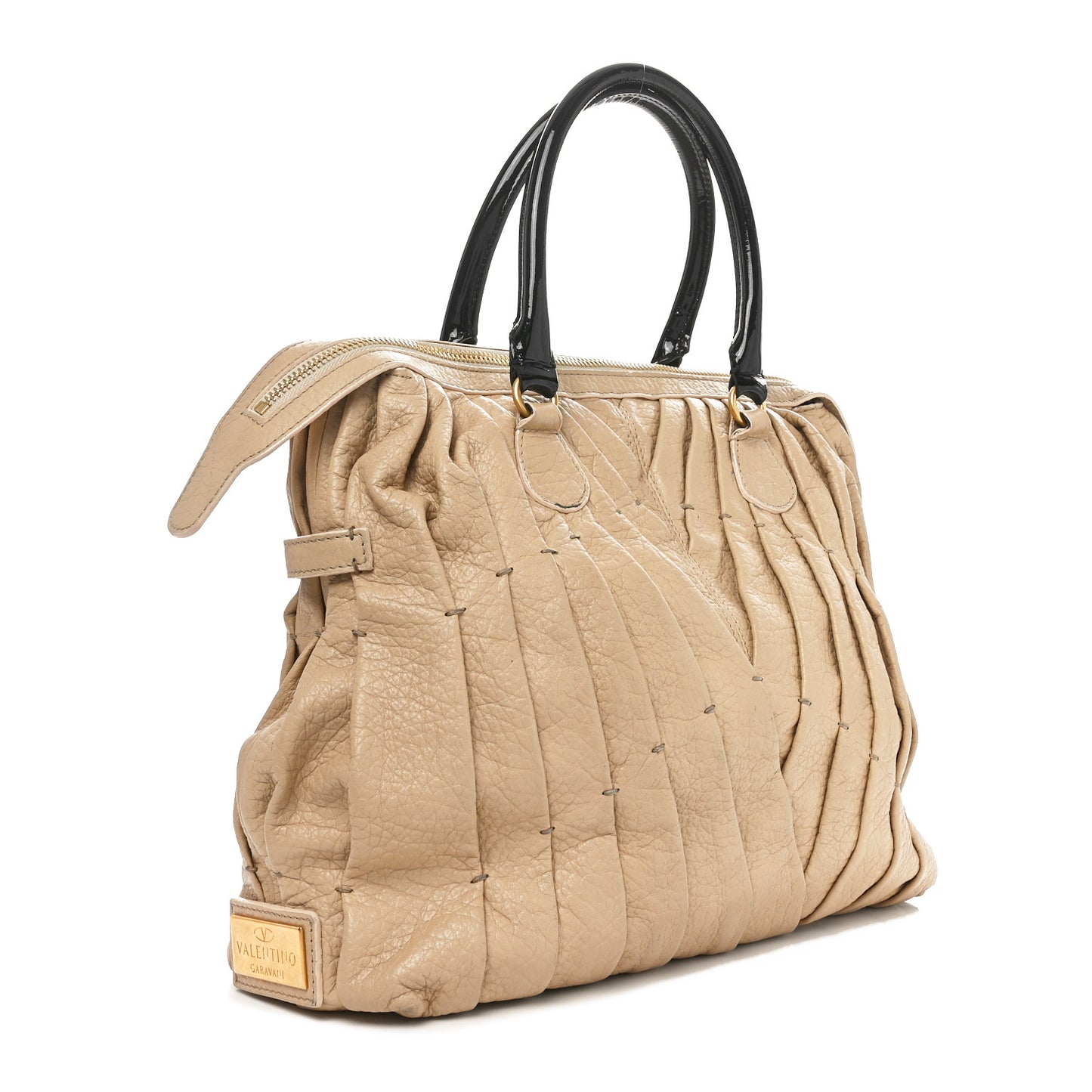 Lambskin Pleated Studded Maizeon Tote Beige