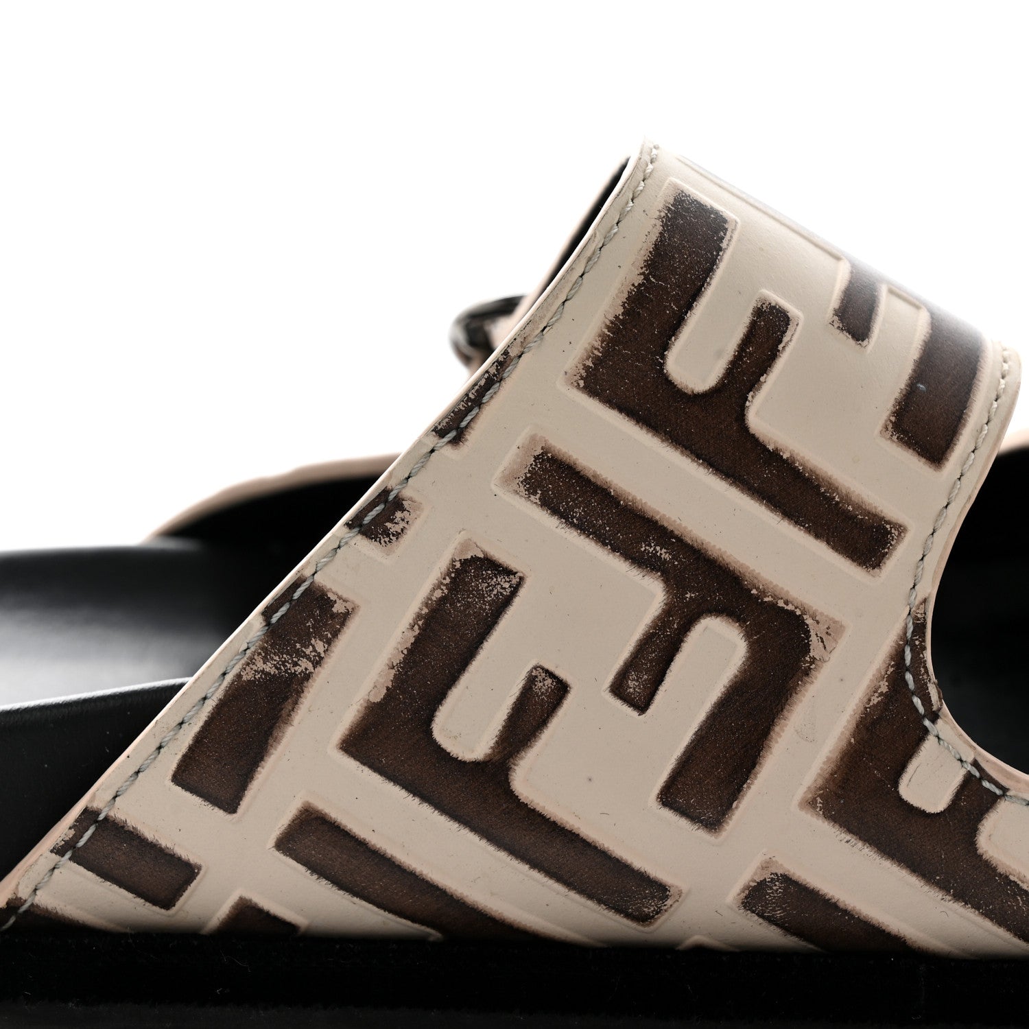 Fendi Calfskin FF Embossed Slide Sandals 39 Camelia Moresco 11 of 29