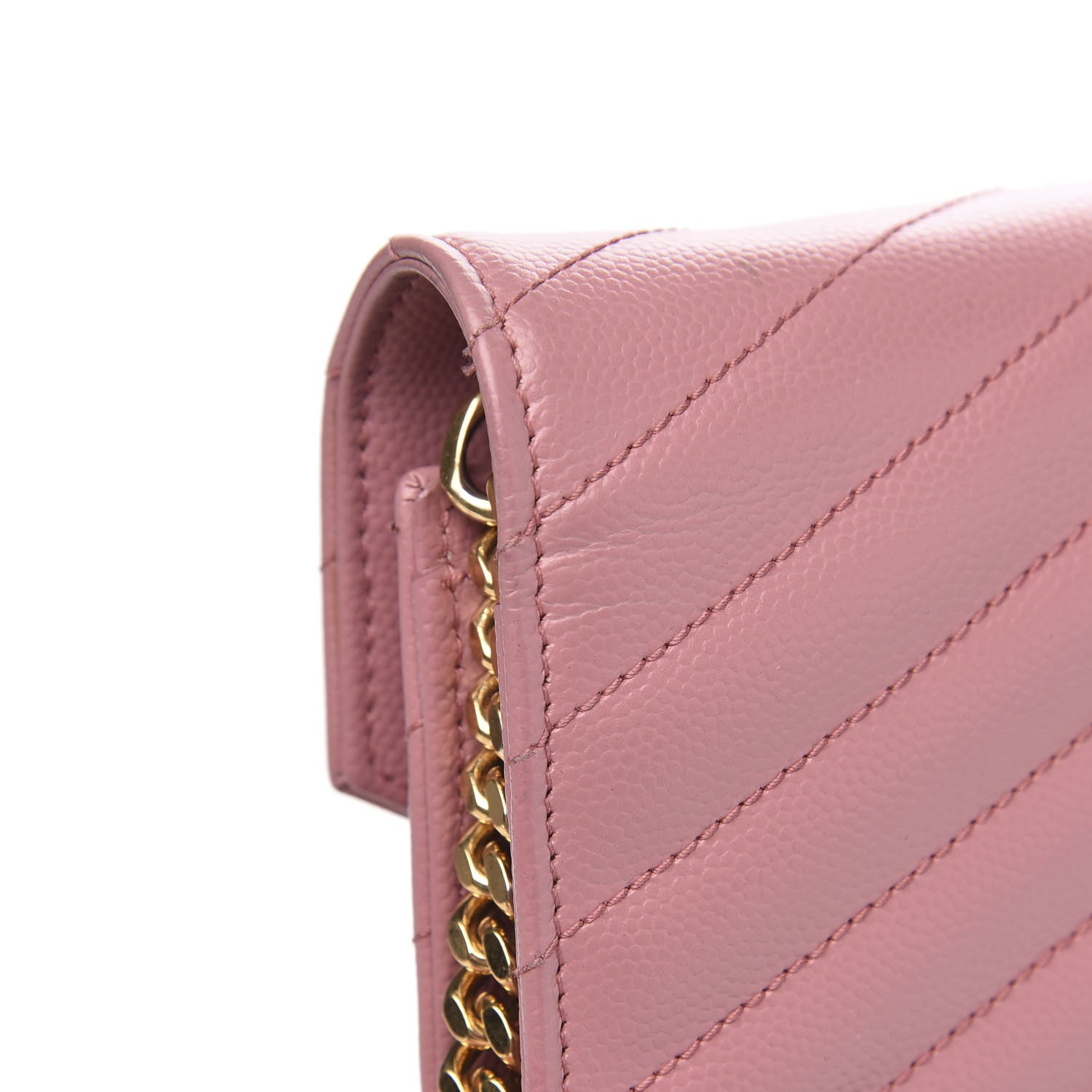 Saint Laurent Grain De Poudre Matelasse Chevron Monogram Chain Wallet Tender Pink 9 of 11