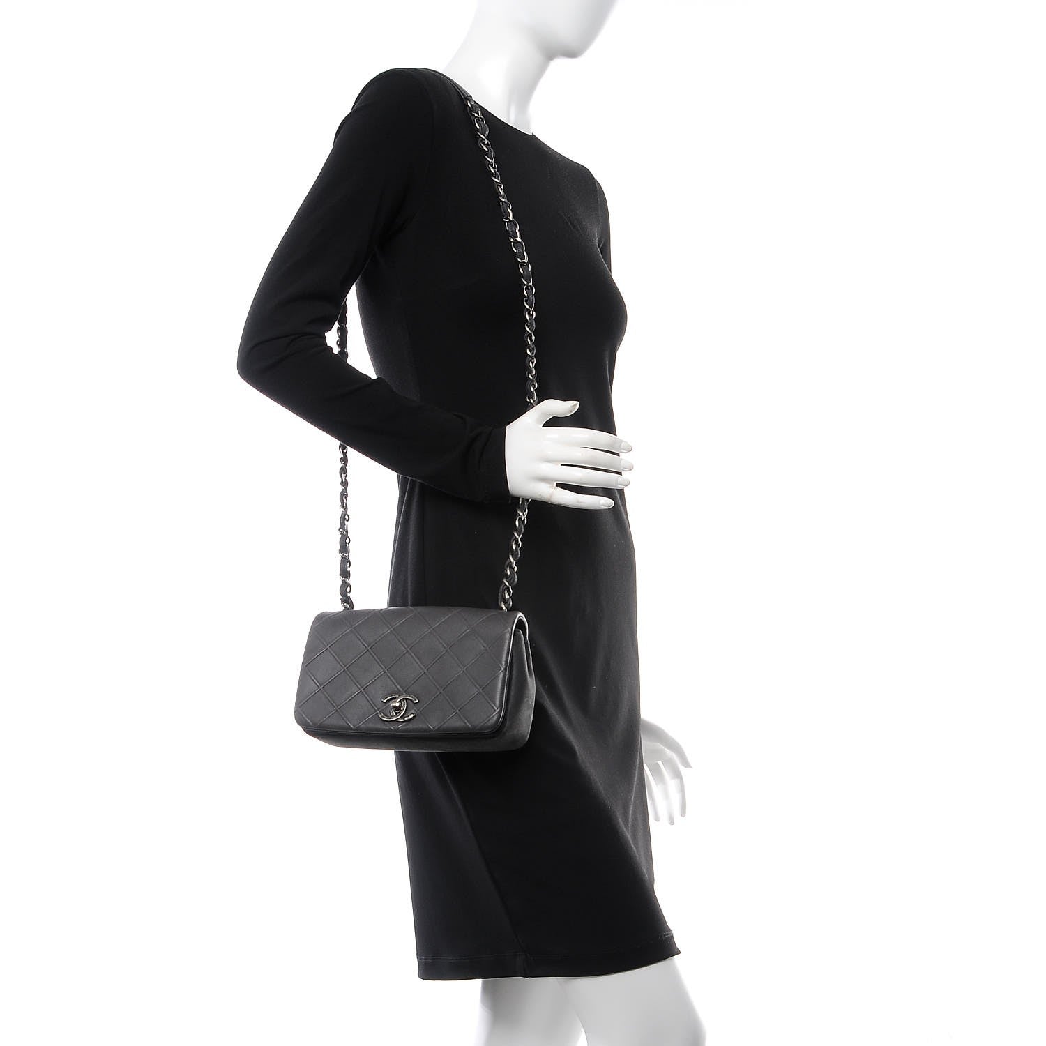 Chanel Calfskin Diamond Embossed New Chic Flap Grey 2 of 6
