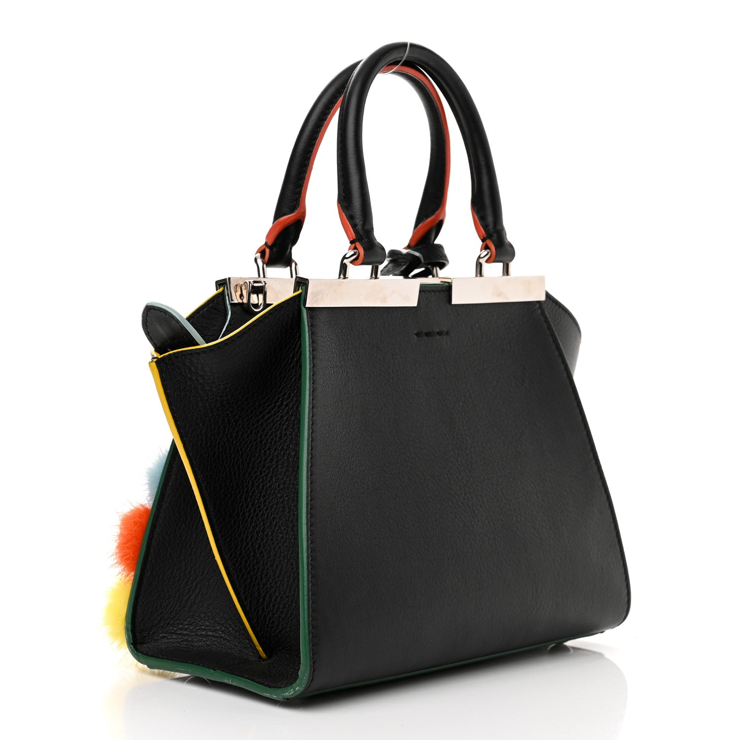 Fendi Vitello Dolce Mink Fur Pom Pom Mini 3jours Tote Black Multicolor 3 of 11