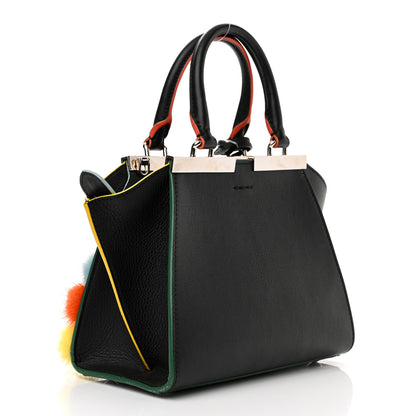 Fendi Vitello Dolce Mink Fur Pom Pom Mini 3jours Tote Black Multicolor 3 of 11