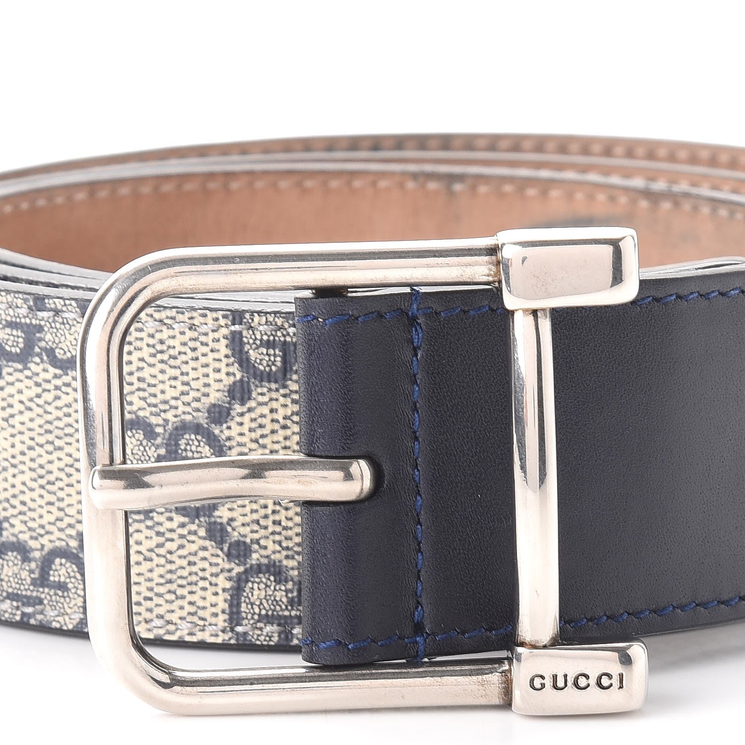 Gucci GG Supremem Monogram Selleria Calfskin Square Spur 40mm Belt 95 38 Beige Blue 5 of 10