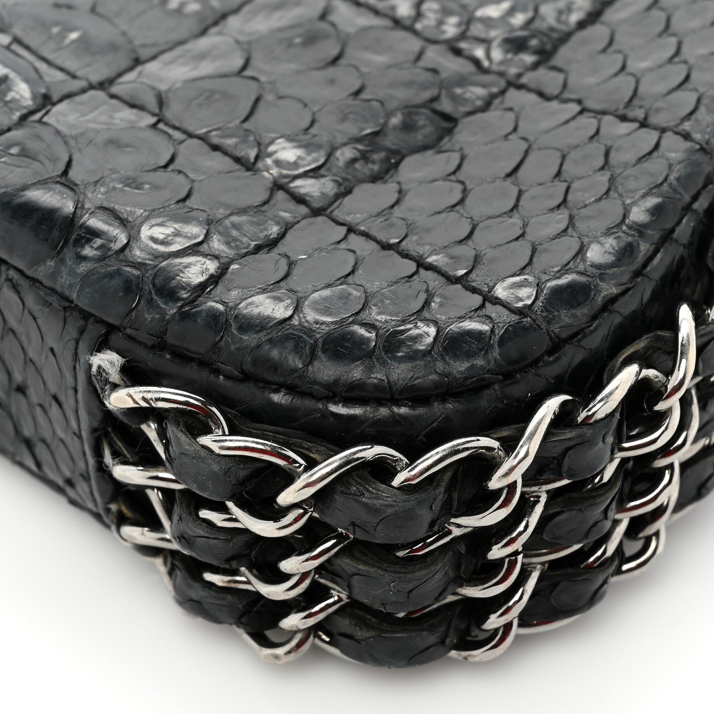 Snakeskin 3 Chain Flap Black