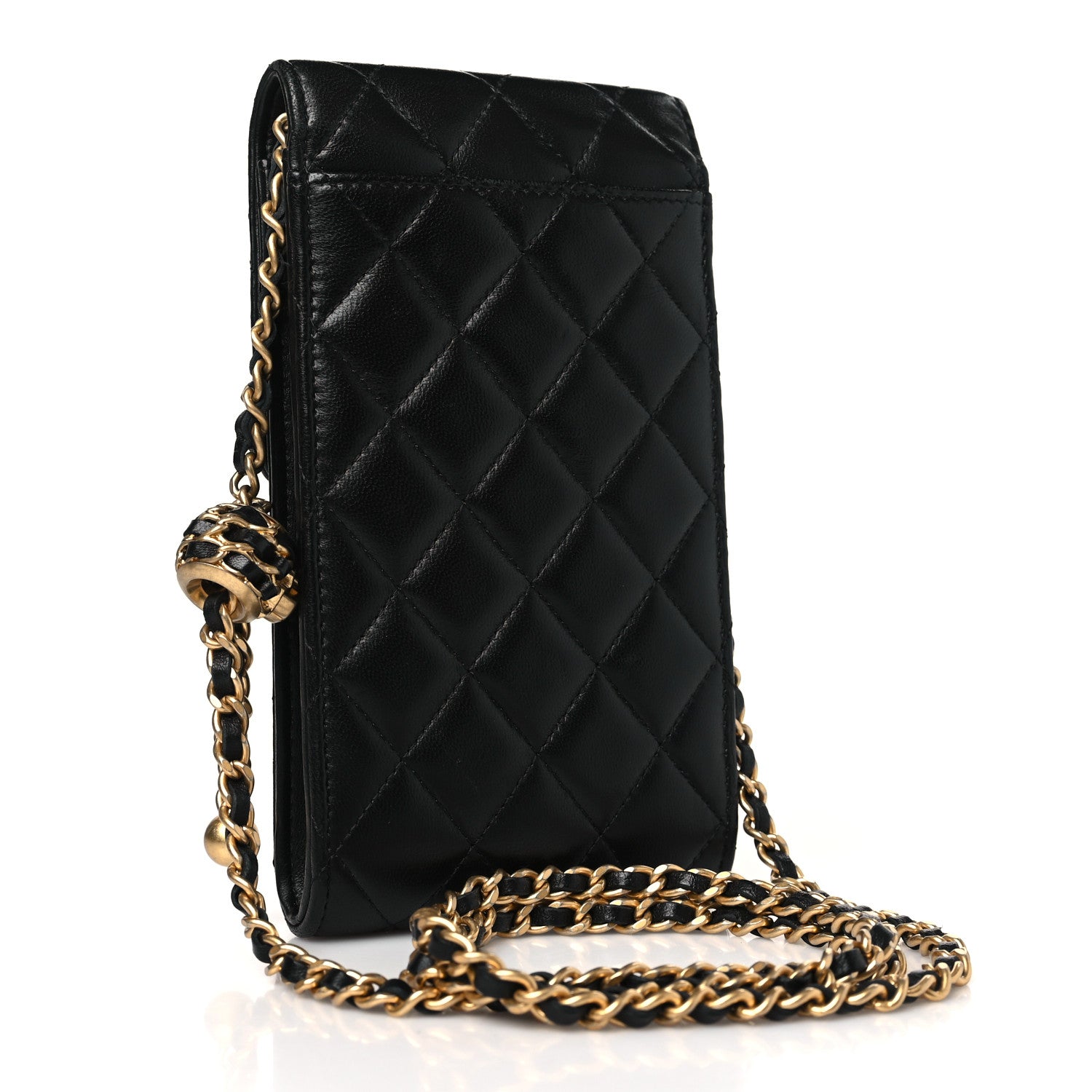 Chanel Lambskin Quilted Pearl Crush Phone Holder With Chain Black 4 of 11
