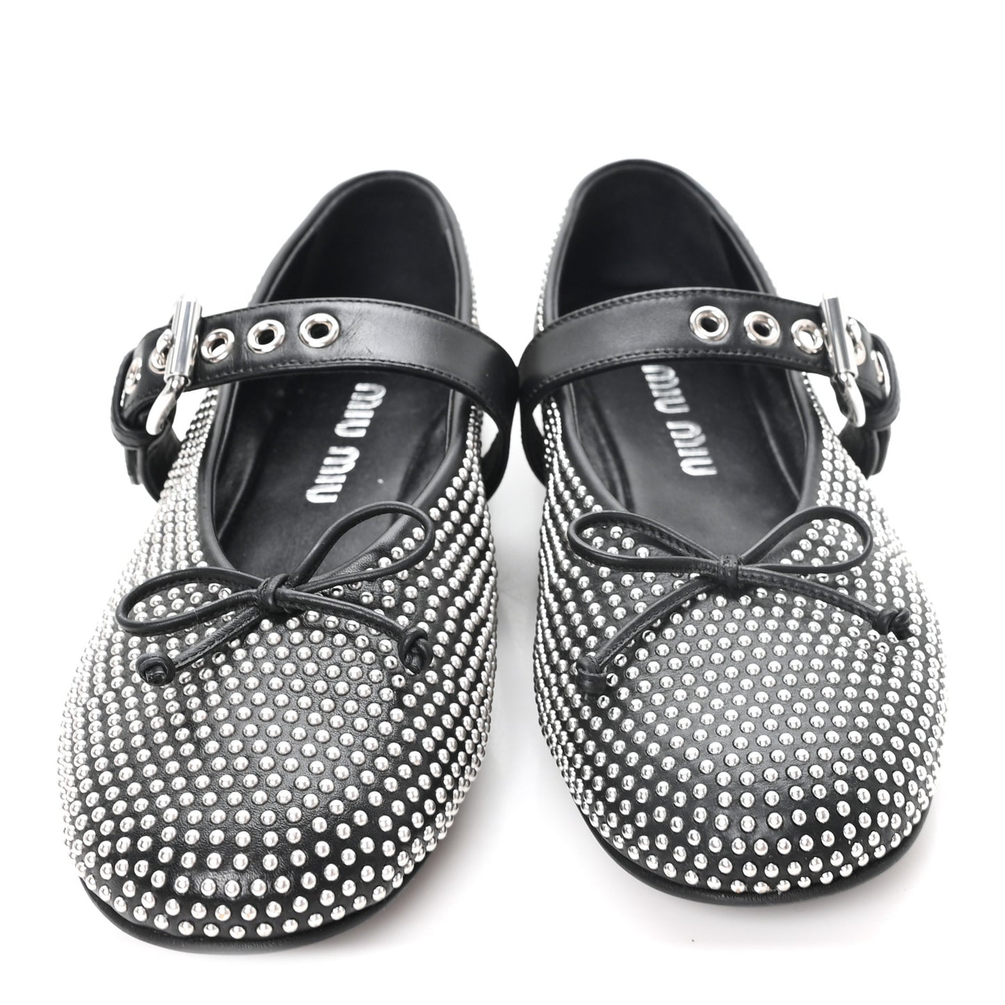 Calfskin Studded Mary Jane Ballerina Flats 36.5 Black