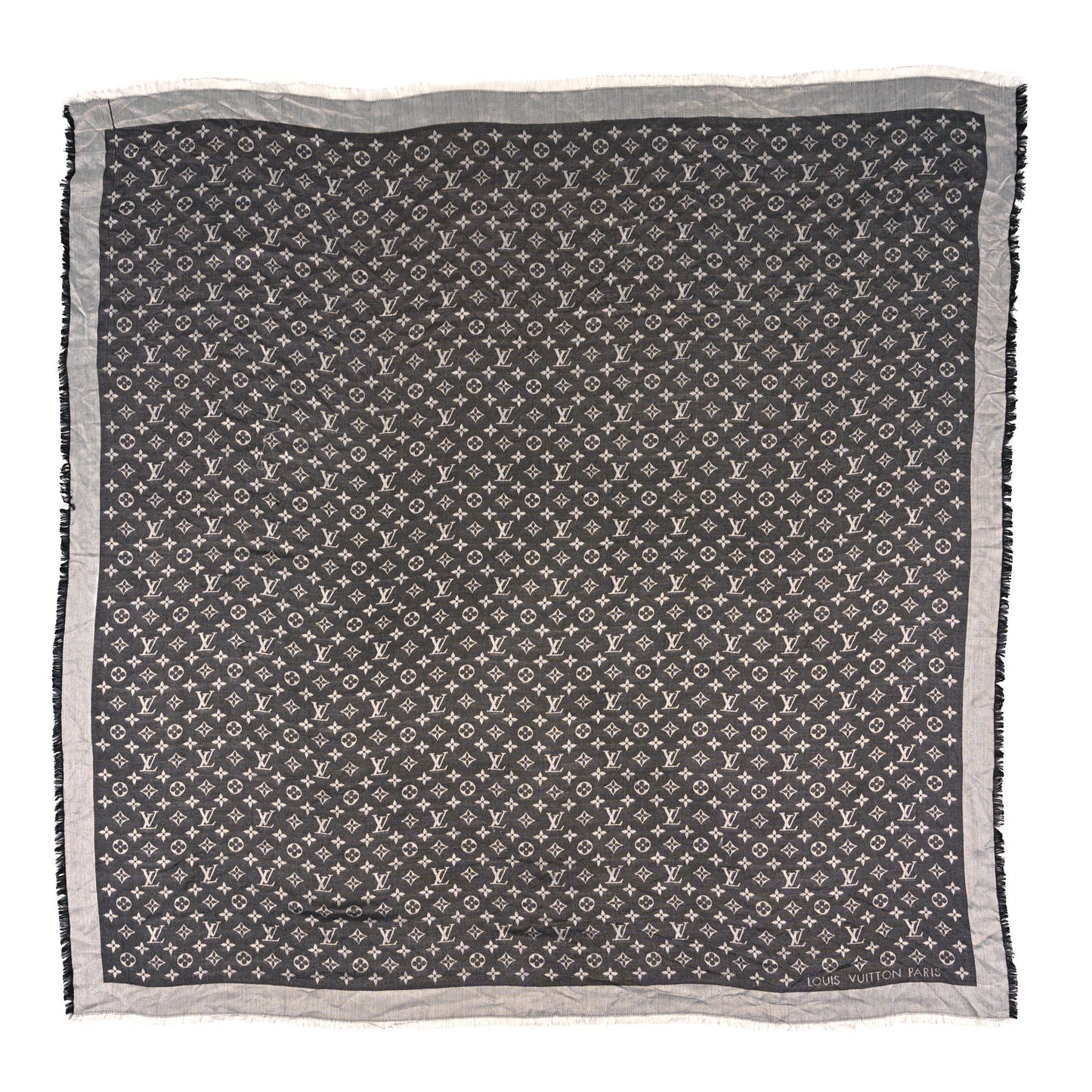 Silk Wool Monogram Denim Shawl Black