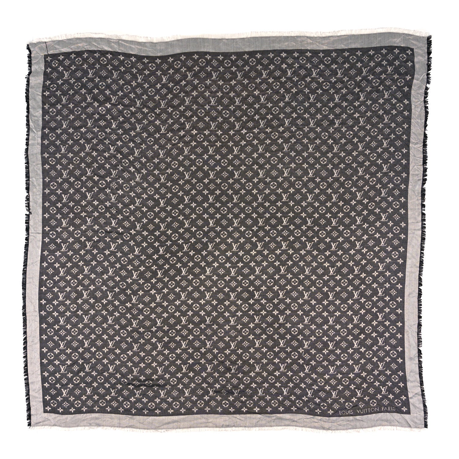 Louis Vuitton Silk Wool Monogram Denim Shawl Black 1 of 3