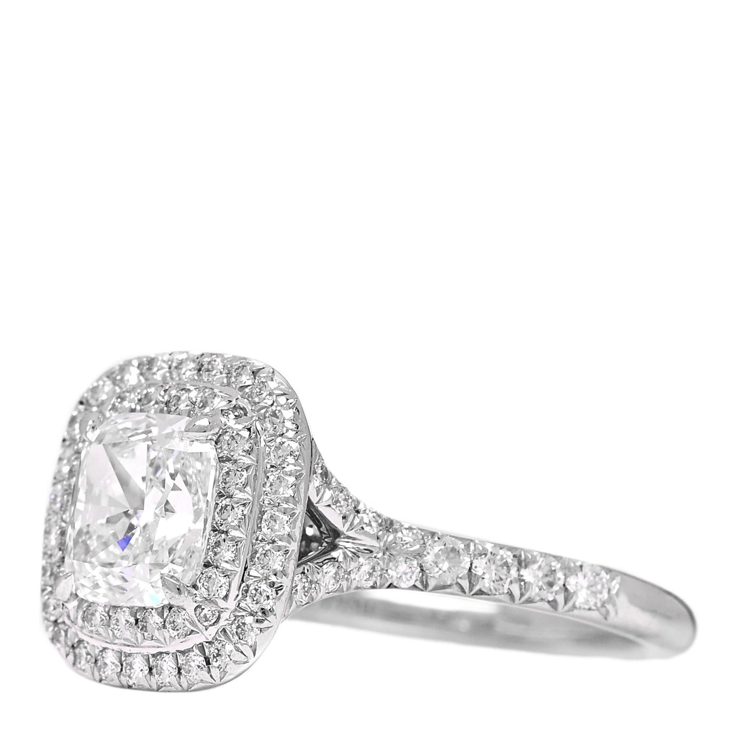 Platinum Diamond 1.10ct Soleste Cushion Cut Double Halo Engagement Ring 49 4.75
