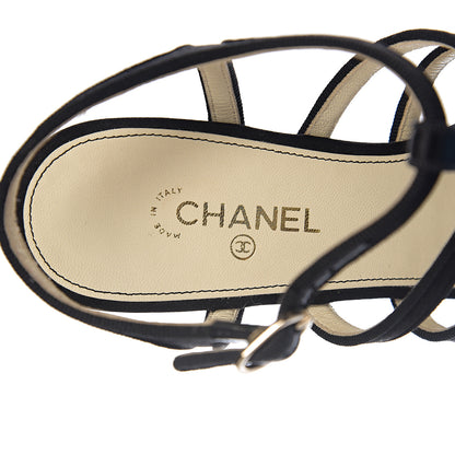 Chanel Satin Pearl Bow Sandals 37 Black 5 of 8