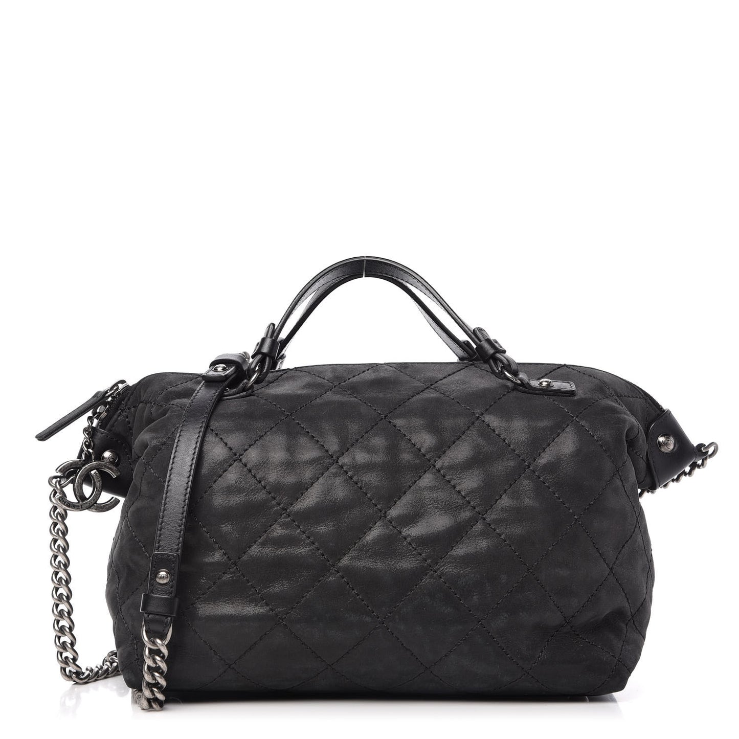Iridescent Calfskin Quilted Coco Daily Shoulder Bag Black