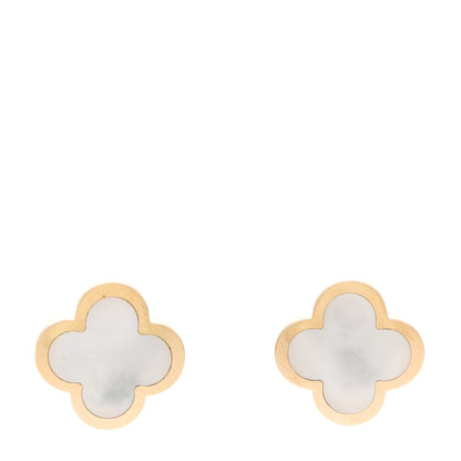 Van Cleef & Arpels 18K Yellow Gold Mother of Pearl Pure Alhambra Earrings 1 of 4