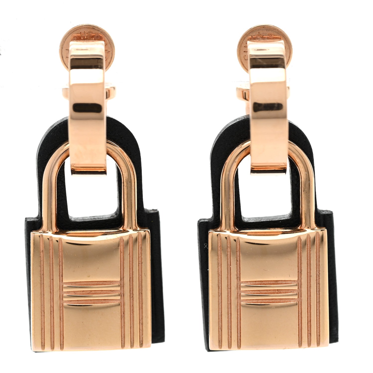 Hermes Rose Gold Swift O'Kelly Earrings Black 1 of 6