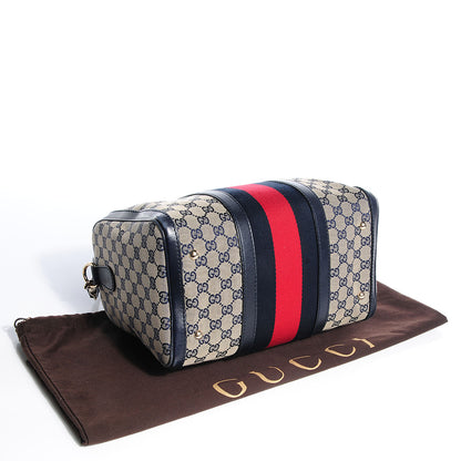 Gucci Monogram Selleria Calfskin Vintage Web Medium Boston Beige Blue 4 of 8