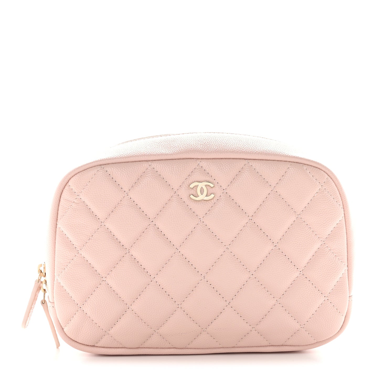 Caviar Quilted Medium Curvy Pouch Cosmetic Case Light Pink