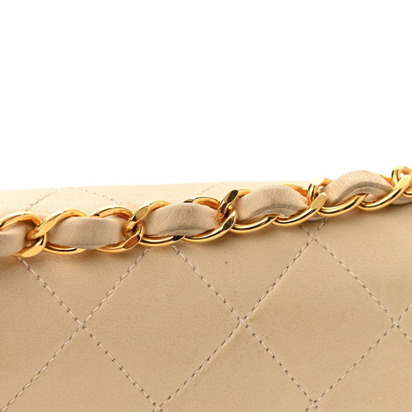 Lambskin Quilted Small Double Flap Beige