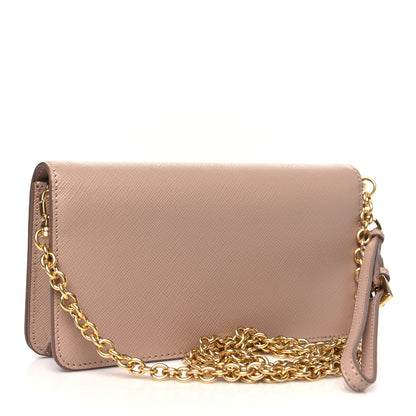 Prada Saffiano Metal Mini Flap Crossbody Wristlet Bag Cammeo 3 of 9