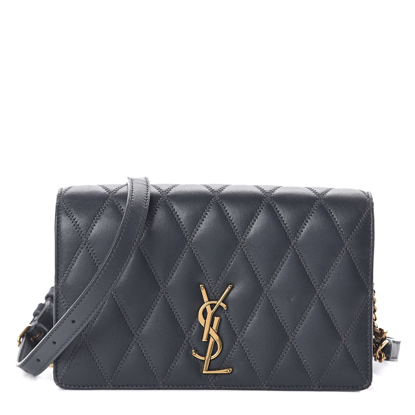 Lambskin Diamond Quilted Monogram Angie Chain Bag Dark Smog