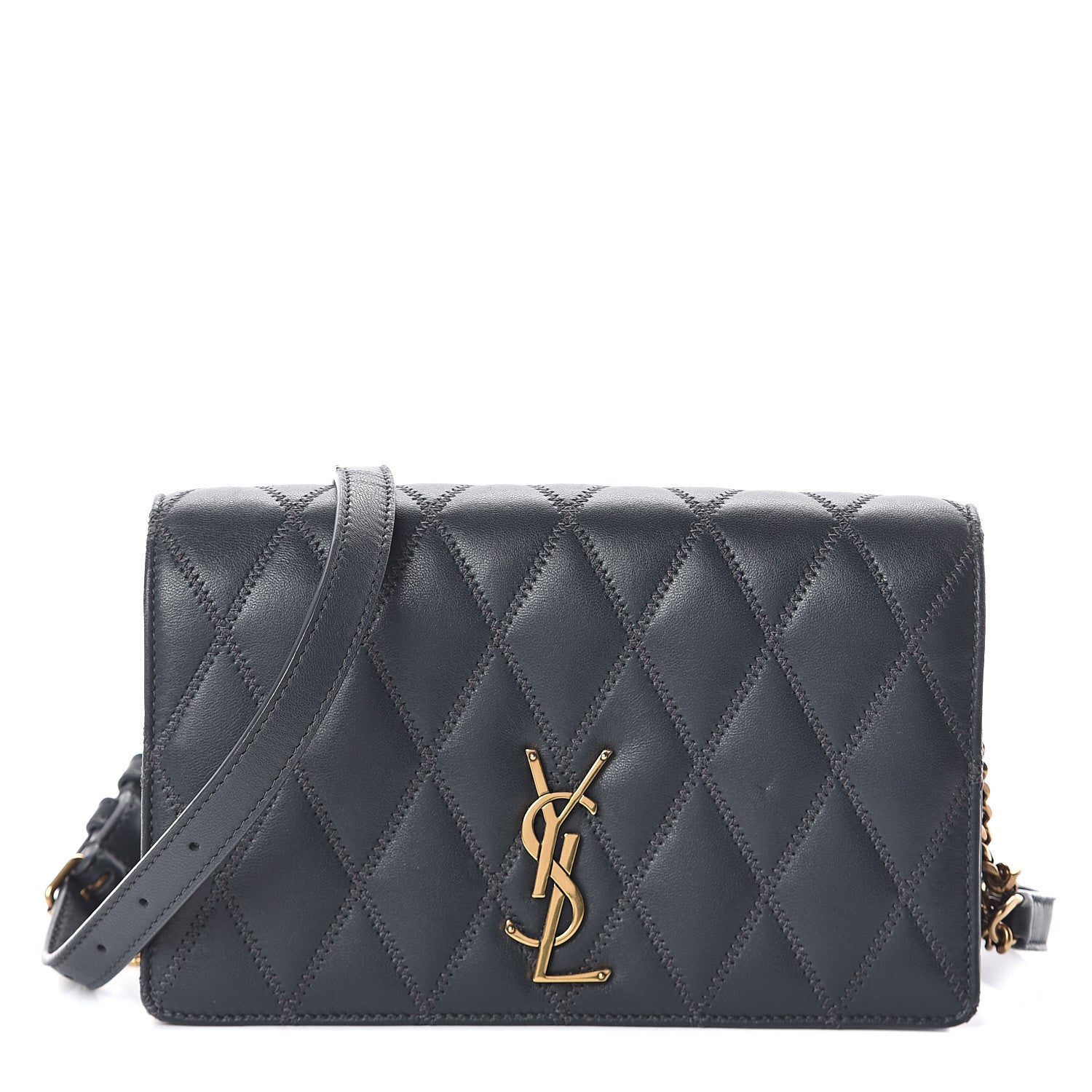 Saint Laurent Lambskin Diamond Quilted Monogram Angie Chain Bag Dark Smog 1 of 8