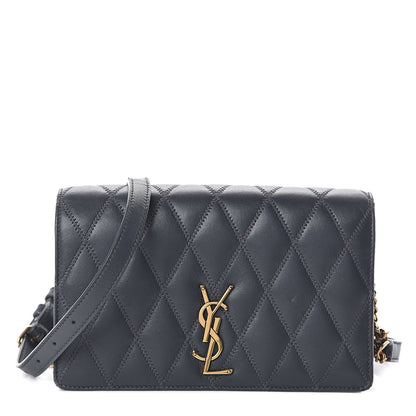 Saint Laurent Lambskin Diamond Quilted Monogram Angie Chain Bag Dark Smog 1 of 8